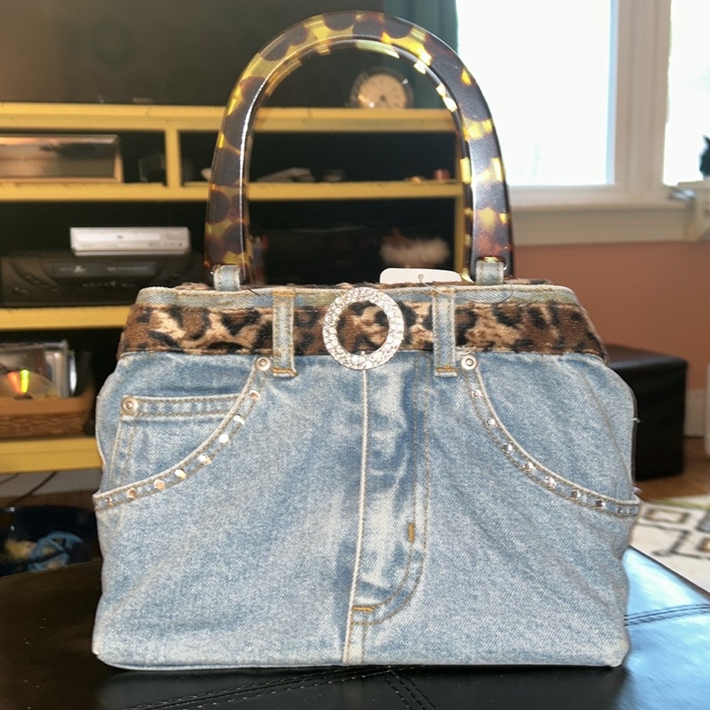 Adorable Denim and Leopard Print Handbag
